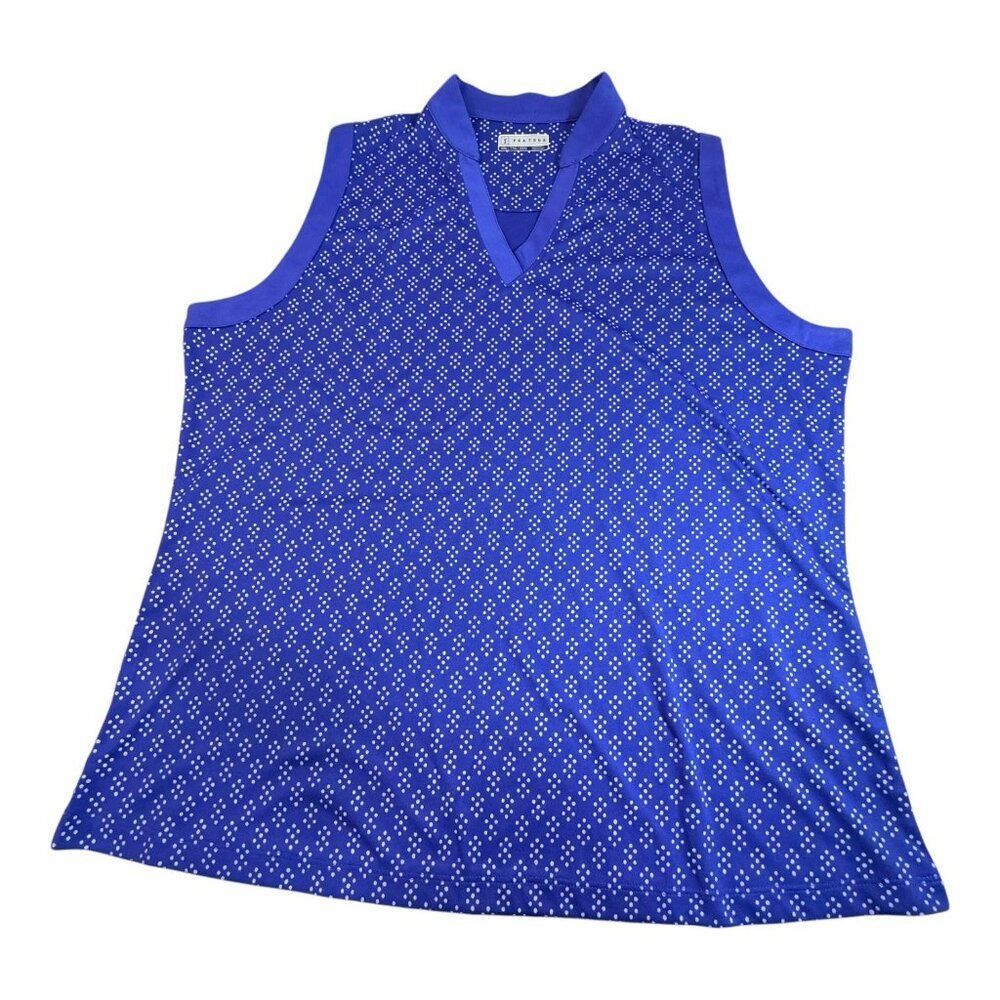 PGA TOUR Womens XXL Sleeveless Blue Polka Dot Golf Shirt Blue Casual Summer